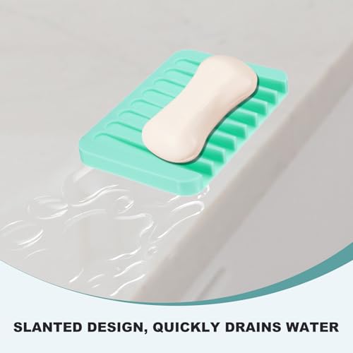 uxcell 2 Pcs Self Draining Silicone Soap Dish, Soap Tray with Drainage for Bathroom Shower Kitchen Sink, 4.5" x 3.1" x 0.4", Mint Green - color: Mint Green
