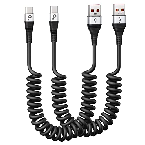 USB C Cable Fast Charging, 2Pack 3ft Coiled USB A to Type C Charge Cord for | Car USB-C Charging Cable Compatible with iPhone 17/16/15/Samsung Galaxy S20 S10 S9 S8 Plus Note 10 and More USB C Devices - color: Silver, size: 3FT, style: USB A to USB C