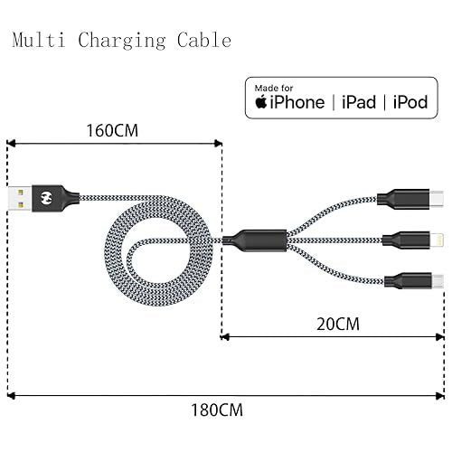 Multi Charging Cable 6ft 2Pack 3 in 1 Charger Cord, Multiple Rapid Cable | Nylon Braided Cable USB Charging Cable Multi Phone Charger Cord with Type C Micro Lightning for Apple iPhone17-5 Cell Phones - color: Black/Grey-6ft