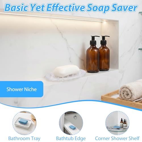 2 PCS Silicone Soap Bar Holder for Shower, Self Draining Soap Dish with Drainage, Clear Soaps Saver Pad Tray for Shower Niche/Shelf, Bathtub Bathroom Sink Kitchen Counter (4.72×3.15 Inches)