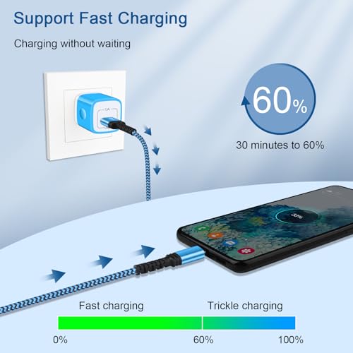 Samsung S24 S25 S26 Fast Charger Type C Cord 2Pack/3FT Braided USB C to USB A Car Charging Cord for Samsung Galaxy A17 A16 A15 5G,A55,A54,A25,A35,A14,S24,S23,S22,S21,S20,iPhone 17 16 15 Pro,Pixel 9,8 - color: Blue,Purple