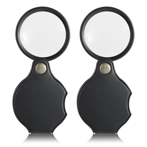 2Pcs Small Magnifying Glass Pocket Magnifier Mini Folding Hand Held Magnify