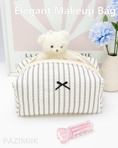 PAZIMIIK Cozy Makeup Bag for Women,Zipper Cosmetic Pouch,Stripe Black - color: Stripe Black