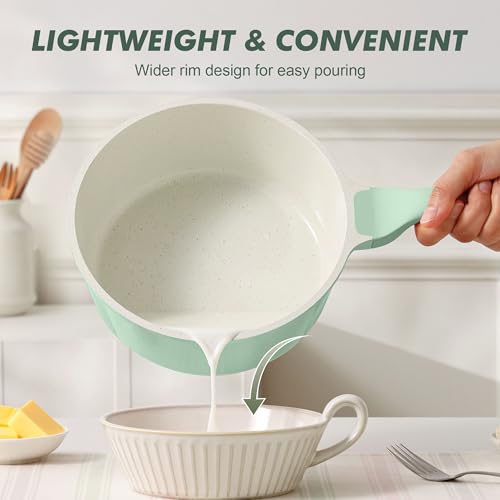 SENSARTE Ceramic Nonstick Saucepan with Lid 1.5 QT, PTFE/PFAS Free, Green | Small Kitchen Cooking Pot with Stay Cool Handle, Induction Compatible, Ceramic Coating - color: Mint Green, size: 1.5 Quarts