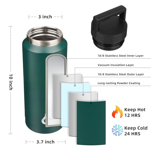 BJPKPK 36oz Insulated Water Bottle Stainless Steel Water Bottle with Handle - color: Army Green, style: 36oz