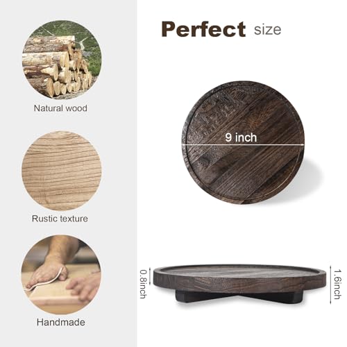 Round Decorative Tray Farmhouse Kitchen Decor Soap Dish, 9" Dark Brown | Waterproof, Lightweight, Easy Clean, Wood Riser Pedestal Stand Accessories for Office Desk, Vanity, Counter, Sink - color: Dark Brown, size: 9"