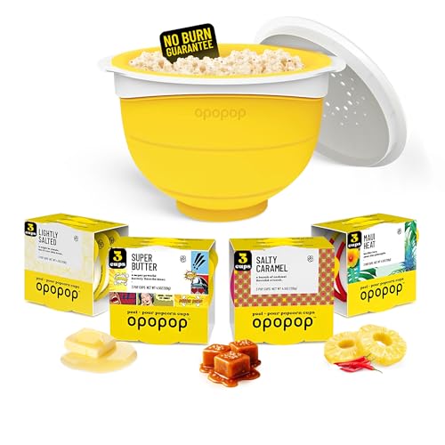 Opopop Gourmet Popcorn Pop Cups Variety 12-Pack Kit + Silicone Popper | Collapsible Silicone Popcorn Popper Included, Gluten-free, Bpa-free, Dishwasher Safe, Makes Fresh Microwave Popcorn - style: Starter Kit (12 Pop Cups)