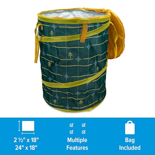 Camco Pop-Up Utility Container - Use as Collapsible Trash Can When Camping - Holds 30-Gallon Kitchen-Size Trash Bags - 2-Ft Tall & Collapses for RV Storage and Organization (53490)