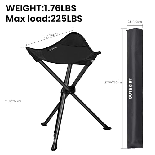 OUTSKIRT Folding Tripod Stools Portable Camping Stools 2 Pack Extra Tall for Adults Tall Lightweight Camping Stool Tripod Chairs for Fishing Hiking Backpacking - color: Black