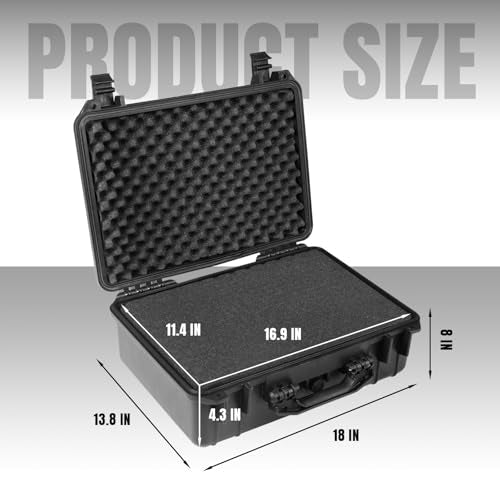Jack Boss 18x 13.8x 8 Inch Hard Case, Portable Weather Waterproof Protective Camera Case with Customizable Foam, Fit Use of Drones, Camera, Equipments, Black4 | Portable Protective Hard Shell Case With Updated Plastic Material,Fit Drones,Camera,Equipments