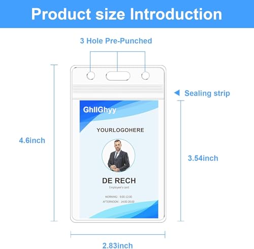 6 Pack Extra Thick Name Badge Holders, Durable & Sealable Waterproof Vertical ID Badge Holders, Clear PVC Plastic Badge Sleeve for Credit Card/Proximity/RFID/Work Badge/Room Key