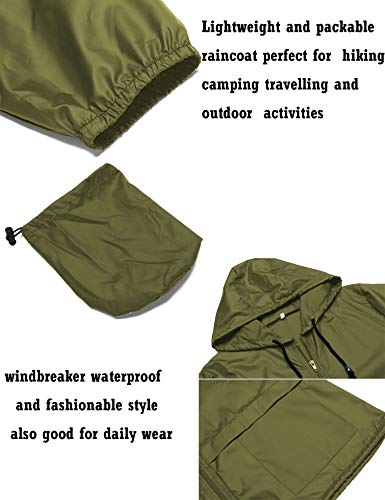 Avoogue Raincoat Women Lightweight Waterproof Rain Jackets Packable Outdoor Hooded Windbreaker - color: Army Green, size: Medium