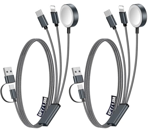 2Pack Travel Essentials for Apple Watch Charger,3-in-2 Multi Charging Cable | Cruise Vacation Camping Essentials for iPhone Charger,Type C/Lightning for iWatch,iPhone 17-12,Xbox Series X&S-6FT Black - color: Black, size: 2Pack-6 FT
