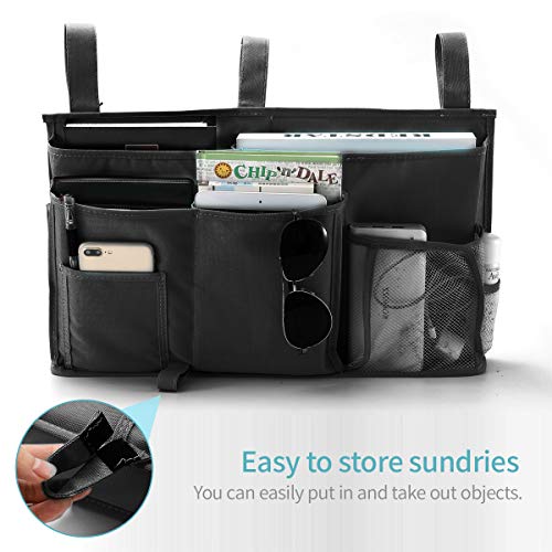 Bseash Bunk Bed Organizer, Bedside Caddy Hanging Bed Organizer Storage Bag 8 Pockets, for College Dorm Rooms Bed, Hospital Bed, Baby Bed Rails, 600D Oxford Cloth - color: Black, size: Large