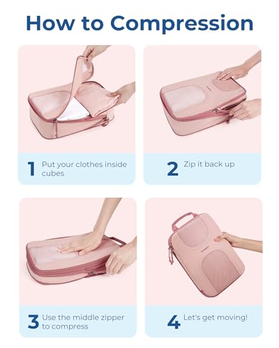 BAGSMART 6 Set Compression Packing Cubes, Travel Luggage Organizer Bags - color: 02-Baby Pink