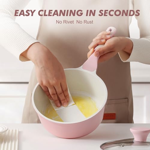 SENSARTE Ceramic Nonstick Saucepan with Lid 1.5 QT, PTFE/PFAS Free, Pink | Small Kitchen Cooking Pot with Stay Cool Handle, Induction Compatible, Ceramic Coating - color: Sakura Pink, size: 1.5 Quarts