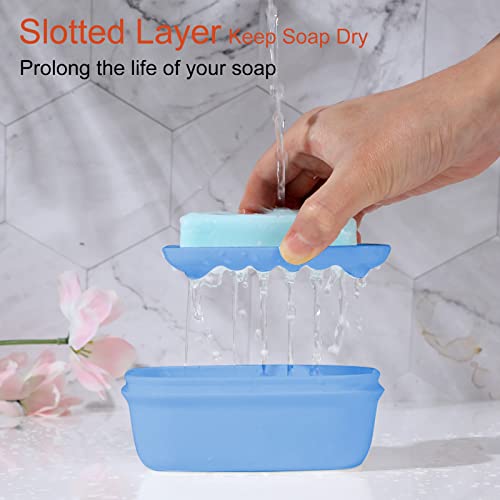 Quatish Leakproof Soap Dish with Lid & Draining Layer, Shatterproof Travel Bar Soap Holder Case Container, Portable Travel Size Toiletries Essentials for Camping, Gym, Bathroom, Denimblue - color: Navy, size: Medium