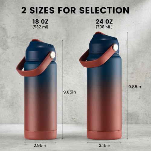 Fijinhom 24 oz Insulated Water Bottle with Straw Lid, Stainless Steel Water Bottles, Double Wall Vacuum, Portable Handle & Non-slip Bottom, BPA Free Leak Proof Metal Bottles, Keep Cold 24H, Blue/Red - color: Blue/Red, size: 24 Ounces