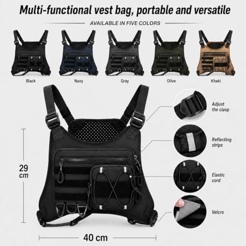 Tactical Chest Bag with MOLLE Pouches- Adjustable Outdoor Sport Chest Rig w/Holstert for Running, Hiking, Cycling & Training (Olive) - color: Olive