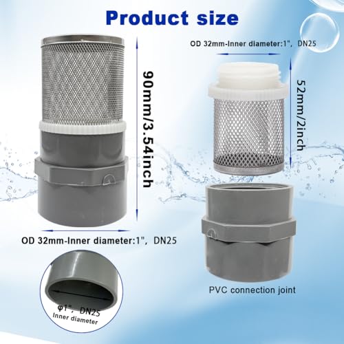 1" Stainless Steel Filter Cover Connected to 1 inch/DN25 Grey PVC Filter Water Pipe, Vent Cap Suction Strainers Used to Remove Debris and Reduce Solid Entry(1pcs) - size: 1"DN25