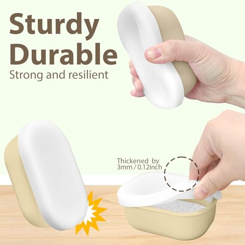 Leakproof Silicone Travel Soap Case with Drainage Layer, Silicone Bar Soap Holder Compact Portable Shatterproof Soap Container Box for Bathroom Gym Camp Travel Toiletries (Sand, Clear Lid) - color: Sand, size: Clear Lid