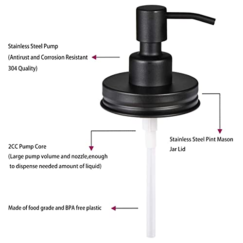 Amolliar Mason Jar Liquid Soap Dispenser Lid, Lotion Soap Pump, Black 2Pack | Rust Proof Stainless Steel Replacement Soap Pump 16OZ Jar, Farmhouse Bathroom Decor, Hand Dish Soap Pump for Bathroom Kitchen - color: Black, size: 2 Pack