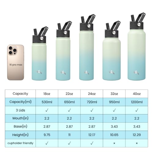 Konokyo 22 oz Insulated Stainless Steel Water Bottle with Straw Lid - color: Mint, size: 22 Ounces