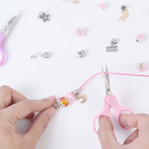 3.5" Sharp Small Craft Scissors all Purpose, Precision Straight and Curved Fine Tips for Thread Yarn Fabric Cutting, Mini Scissors with Protective Cover, Ideal for Sewing, Embroidery, Beauty, Crochet - color: Pink+purple(2pcs/Curved+straight Tip)