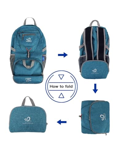 WATERFLY Small Lightweight Packable Backpack: 20l Hiking Daypack Man Woman | 20L,Recycled nylon material,Multi-compartment storage,Water-resistant,Everyday carry,Ultra Light Foldable Travel Day Pack - color: A-teal Blue