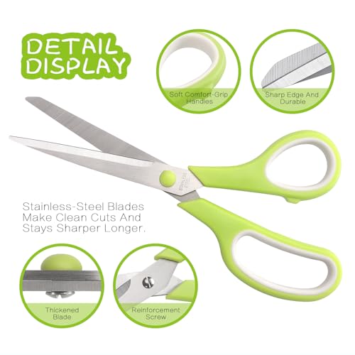 LONGKEY 8.5" Pastel Scissors 3-Pack, Ultra Sharp Stainless Steel - color: Viridian, Vivid Green, Pink