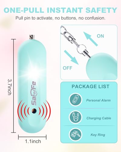 Personal Safety Alarm for Women - Waterproof Rechargeable Security Alarm - 140dB Extra Loud Siren with SOS Strobe Light - Self Defense Keychain for Women Girls Teens Seniors(Blue) - color: Blue