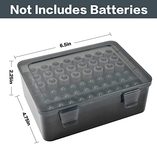FULLCASE Battery Organizer Storage Box Fits 54 AA AAA Batteries,Grey | Clear Hard-shell,Battery Box, with 24 AA and 30 AAA Foam Slots, Secure Latch and Carry Handle for Drawers,Shelves and Travel - color: Grey