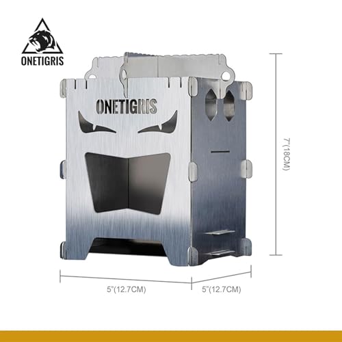 OneTigris Camping Backpacking Stove Portable Foldable Burning Wood Stove for Outdoor Hiking Picnic BBQ,Stainless Steel (Medium)