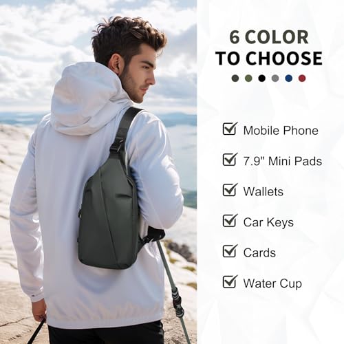 DTGN Small Sling Bag Waterproof Crossbody Chest Bags Lightweight Dark Grey | Daypack, for 7.9" Tablet, for Men Women - color: Dark Grey