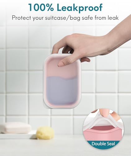 Quatish Large Leakproof Travel Soap Case, Solid Shampoo Bar Holder, Silicone Soap Box with Draining Layer, Enhanced Soap Container, Suitable for Camping, Gym, Bathroom, Outdoor Essentials, Pink - color: Pink, size: Large