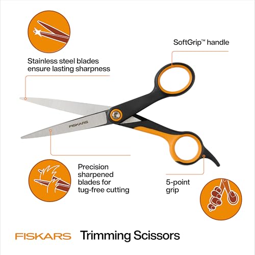Fiskars Pet Grooming Trimming Scissors for Dogs & Cats, 6.75", Orange/Black | Trimming Scissors with Precision Stainless Steel Blades & SoftGrip Handle, Cat and Dog Supplies - style: Trimming Scissors