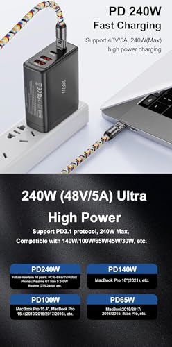 2-in-1 Mobile Phone Lanyard Multi Charger Cable 240W 5A Type C USB Keychain Fast Charging Universal PD for Apple iPhone Lightning Android QC Data Cell 2in1 (0.3m) - size: 0.3m