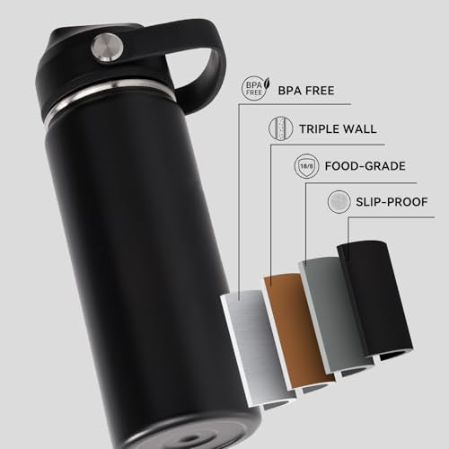 Fijinhom 24oz Insulated Stainless Steel Water Bottle, Wide Mouth Double Wall Vacuum, Silicone Straw, Sweat & Leak Proof, BPA Free Insulated Water Flask for Travel, Keep Cold 24h Hot 12h, Black - color: Black, size: 24 Ounces