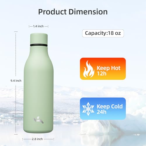 Konokyo 18 oz Insulated Stainless Steel Metal Water Bottle with Strap - color: Macaron Green, size: 18 Ounces