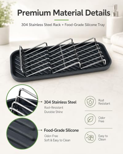 OZNER 304 Stainless Steel 3 Bar Soap Holder, Self Draining Soap Dish for Shower, Shampoo Bar Holder with Detachable Silicone Tray, Rust Proof Soap Saver for Bathroom Sink & Kitchen - size: L(9.25"*3.7)