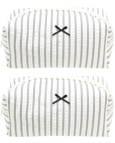 Cozy Makeup Bag for Women,Zipper Cosmetic Pouch,Stripe Black,2 Pack - color: Stripe Black
