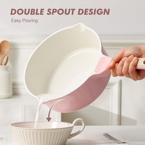 SENSARTE Ceramic Nonstick Saucepan with Double Pouring Spout, 3QT, Pink | Cooking Pot with Stay Cool Handle, Induction Compatible, Ceramic Coating, PFOA/PFAS/PTFE Free - color: Sakura Pink, size: 3.0 Quarts