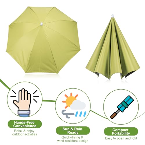 Umbrella Hat, Fishing Hat Hands Free Waterproof Adjustable Sun | Rain Cap Elastic Band Fit Camping - color: Green