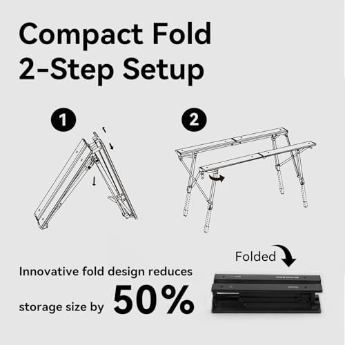 BLACKDOG Modular IGT Camping Table with Center-Folding Design, 4.5 Unit Aluminum Outdoor Kitchen Table, Adjustable Height 16"-24", Portable Folding Camp Table with Side Rails & 7 Expandable Plates - color: Midnight Black