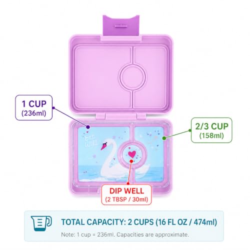 Yumbox Leakproof Snack Box - Ami Purple (Swan Tray) | BPA-Free, 3-Compartment Snack Container, Lightweight, Compact, Easy-open Latch - color: Ami Purple Swan