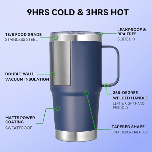 20 oz Stainless Steel Tumbler with Handle Bulk Metal Insulated Tumblers Travel Coffee Mug with Handle Double Wall Tumbler Cup with Lid and Straw, Navy 12 Pack - color: Navy, size: 12 Count (Pack of 1)