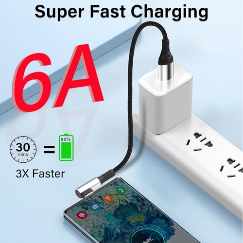 Short USB Type C Charging Cable USB A to C Cable 6A Fast Charging Cord 90 Degree Type C Charger Cable for Car Cell Phone Tablet and USB C Devices 9.8in (USB C Right Angle) - style: USB C Right Angle