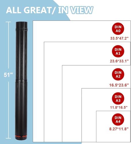 DEWEL Poster Tube 30"-51", Telescoping Blueprint Holder Art Tube with Strap - color: Black (Striped), size: X-Large