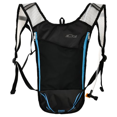 2 Pack Hydration Pack with 2L Backpack Water Bladder - Great for Outdoor Sports of Running Hiking Camping Cycling Skiing - color: (Blue zipper)Black pack with bladder