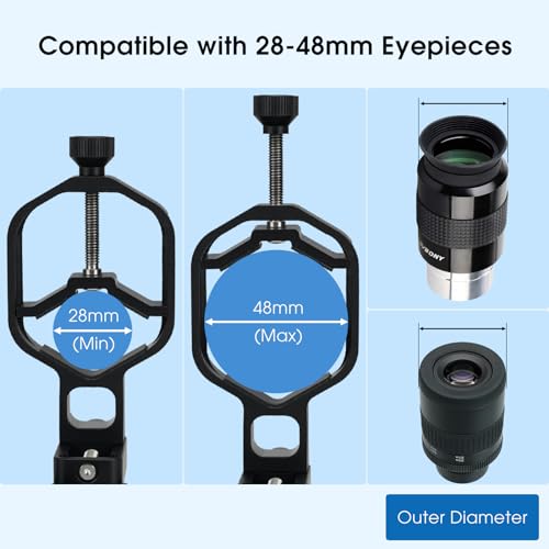 SVBONY SV214 Pro Universal Phone Adapter for Telescope, Spotting Scope Binoculars, 3-Axis Adjustable Phone Holder Bundle with 4mm Telescope Eyepiece Wide Angle, for Astronomy Mobile Photography